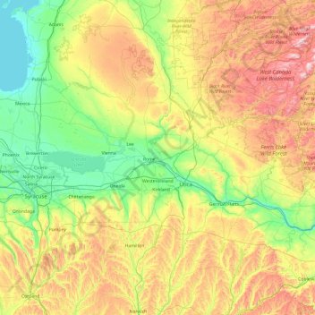 Mapa topográfico Oneida, altitud, relieve
