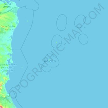 Mapa topográfico San Andrés y Providencia, altitud, relieve