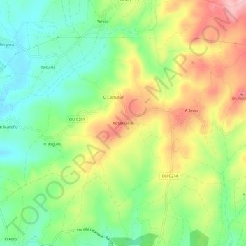 Mapa topográfico As Seixadas, altitud, relieve