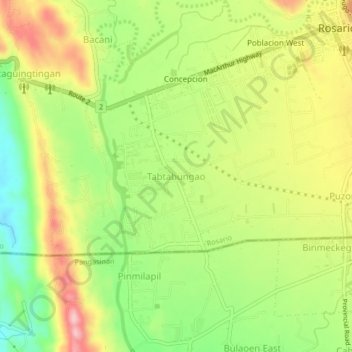 Mapa topográfico Tabtabungao, altitud, relieve