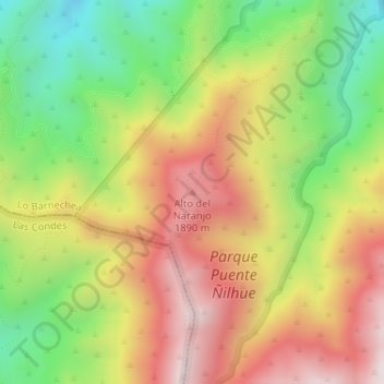 Mapa topográfico Alto del Naranjo, altitud, relieve