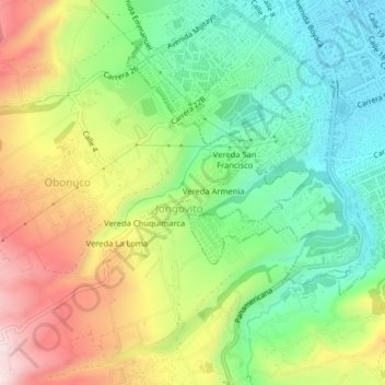 Mapa topográfico Vereda San Pedro, altitud, relieve
