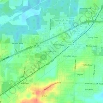 Mapa topográfico Merrivale, altitud, relieve