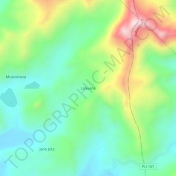 Mapa topográfico Lahuana, altitud, relieve