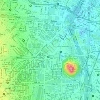 Mapa topográfico Unicentro, altitud, relieve