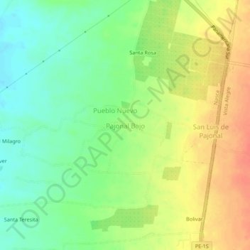 Mapa topográfico Pajonal Bajo, altitud, relieve