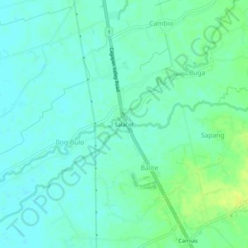 Mapa topográfico Salacot, altitud, relieve
