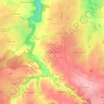 Mapa topográfico Les Fontaines, altitud, relieve