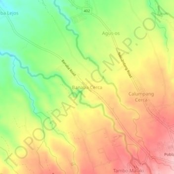 Mapa topográfico Banaba Cerca, altitud, relieve