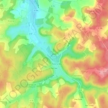 Mapa topográfico Roche, altitud, relieve