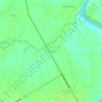 Mapa topográfico Calog Sur, altitud, relieve