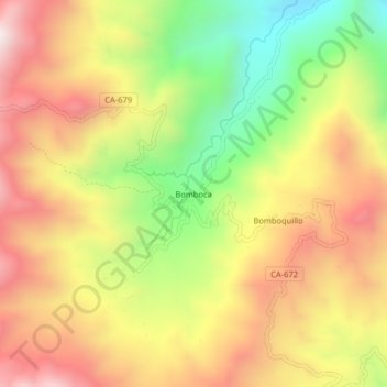 Mapa topográfico Bomboca, altitud, relieve
