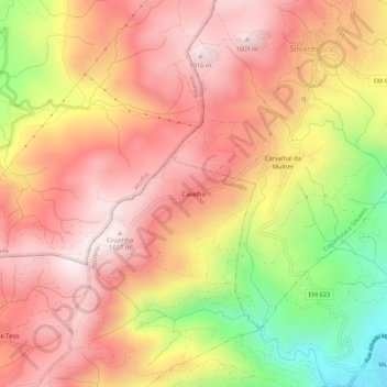 Mapa topográfico Caselho, altitud, relieve