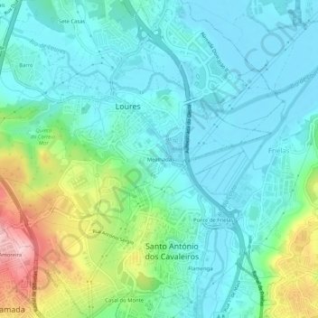 Mapa topográfico Mealhada, altitud, relieve