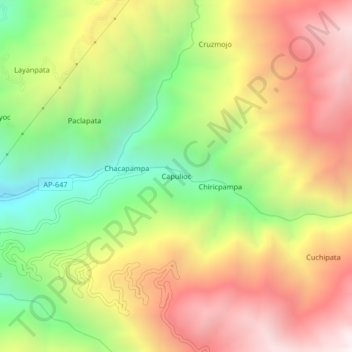 Mapa topográfico Capulioc, altitud, relieve
