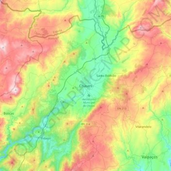 Mapa topográfico Chaves, altitud, relieve
