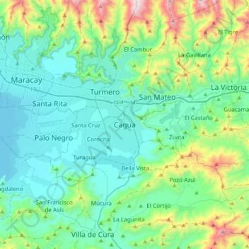 Mapa topográfico Cagua, altitud, relieve
