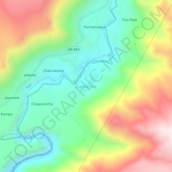 Mapa topográfico Canocota, altitud, relieve