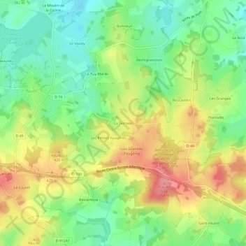 Mapa topográfico La Terrade, altitud, relieve