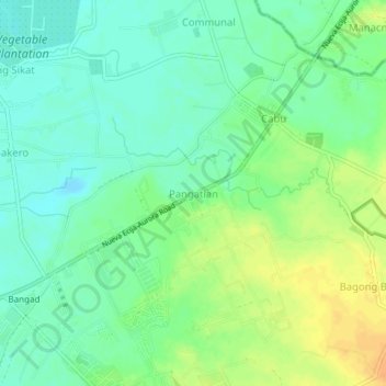 Mapa topográfico Pangatian, altitud, relieve