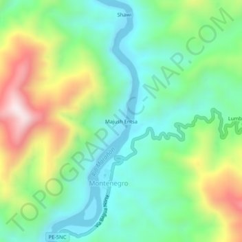 Mapa topográfico Majush Entsa, altitud, relieve
