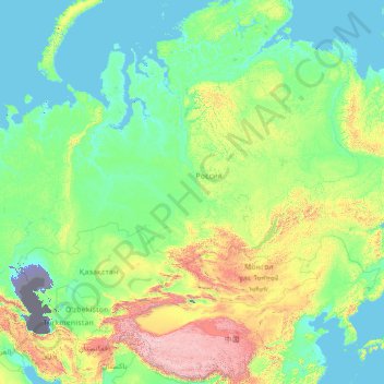 Mapa topográfico Asia, altitud, relieve