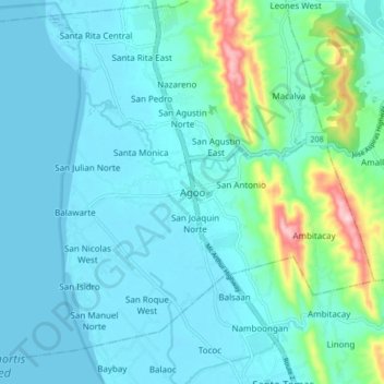Mapa topográfico Agoo, altitud, relieve