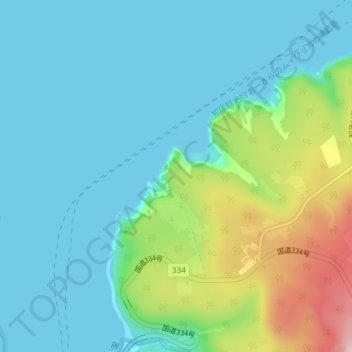 Mapa topográfico ウトロ崎灯台, altitud, relieve