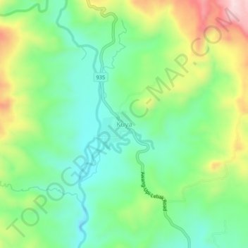 Mapa topográfico Kuya, altitud, relieve