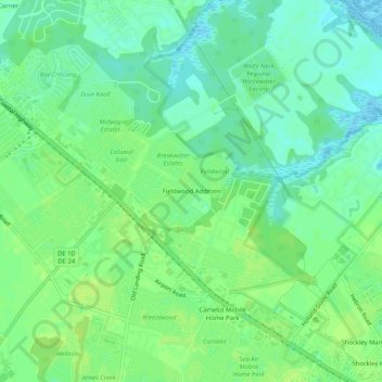 Mapa topográfico Fieldwood Addition, altitud, relieve