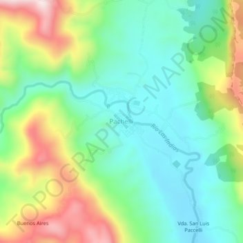 Mapa topográfico Pachelli, altitud, relieve