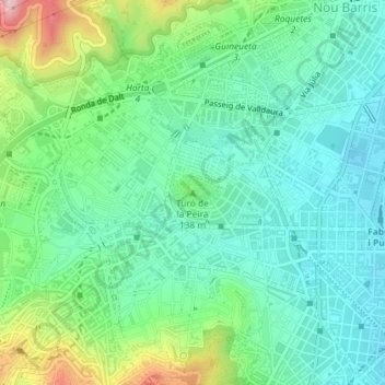 Mapa topográfico Turó de la Peira, altitud, relieve