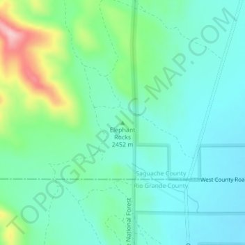 Mapa topográfico Elephant Rocks, altitud, relieve