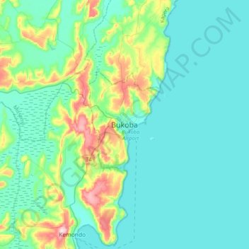 Mapa topográfico Bukoba, altitud, relieve