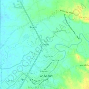 Mapa topográfico San Pedro, altitud, relieve