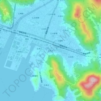 Mapa topográfico 広名田, altitud, relieve