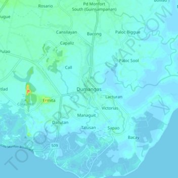 Mapa topográfico Dumangas, altitud, relieve