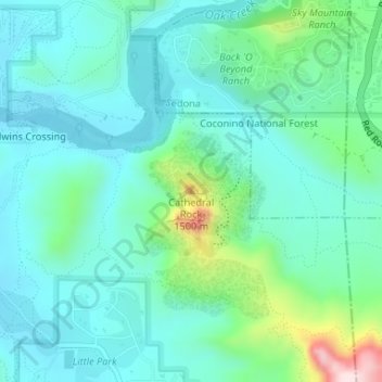 Mapa topográfico Cathedral Rock, altitud, relieve