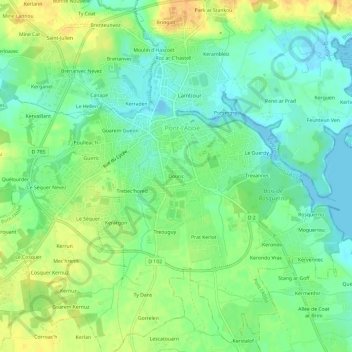 Mapa topográfico Douric, altitud, relieve