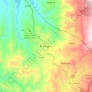Mapa topográfico Mankayan, altitud, relieve