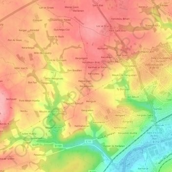 Mapa topográfico Kervalguen, altitud, relieve