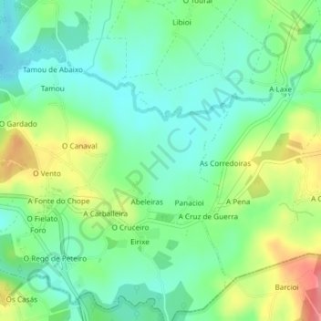 Mapa topográfico As Piñeiras, altitud, relieve