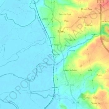 Mapa topográfico Vale da Rama, altitud, relieve