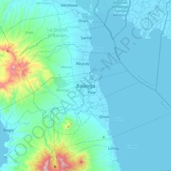 Mapa topográfico Balanga, altitud, relieve