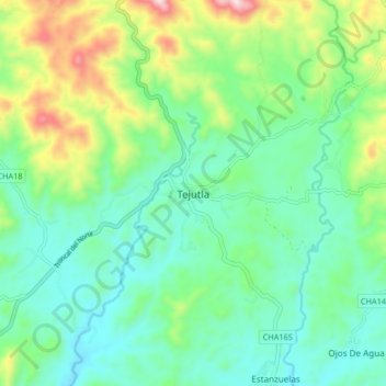 Mapa topográfico Tejutla, altitud, relieve