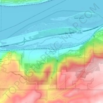 Mapa topográfico Latourell, altitud, relieve