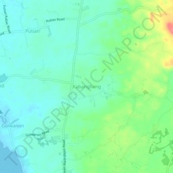 Mapa topográfico Kabangbang, altitud, relieve
