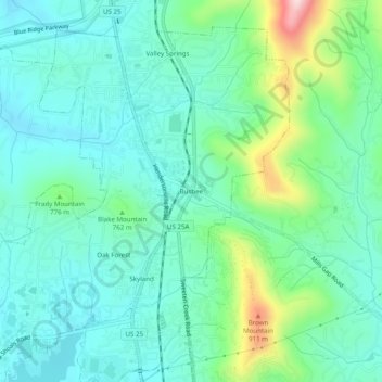 Mapa topográfico Busbee, altitud, relieve
