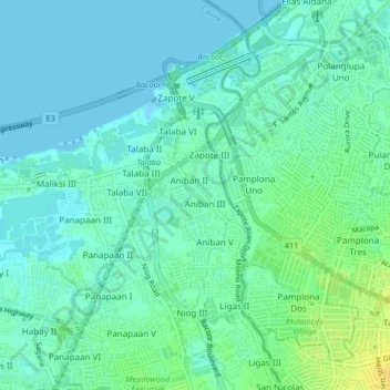 Mapa topográfico Aniban 3, altitud, relieve