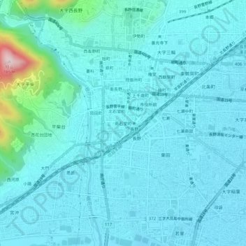 Mapa topográfico Minamiishidocho, altitud, relieve